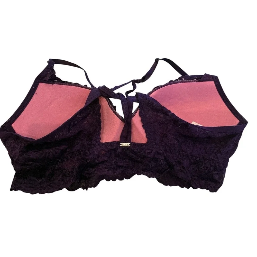 PINK Victoria's Secret Bralette Bra Womens Large Purple Lace Padded Wireless